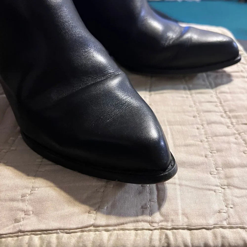 Michael Kors Black Leather Pointed Toe Chelsea Boots Western Style Block‎ Heel